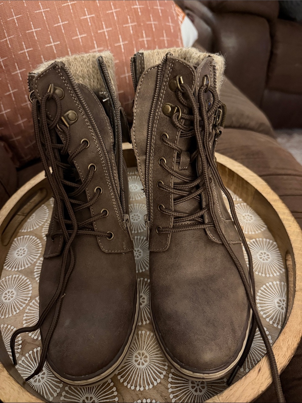 Cliffs by WHITE MOUNTAIN Brown Lace-Up Faux Fur-Trim Boots